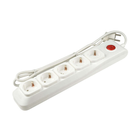 Удлинитель с сетевым фильтром 5х5м с заземл. 10А Lux SGSL5-5 WHITE ПВС 3х0.75 защита от перенапряж. короткого замыкания  UL-00001756