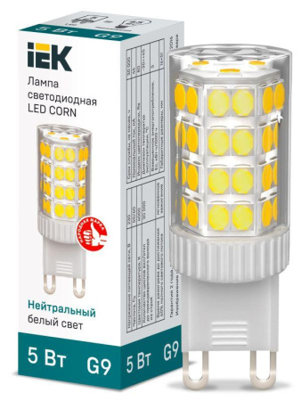 Лампа светодиодная Corn 5Вт капсульная 4000К нейтр. бел. G9 230В керамика  LLE-Corn-5-230-40-G9