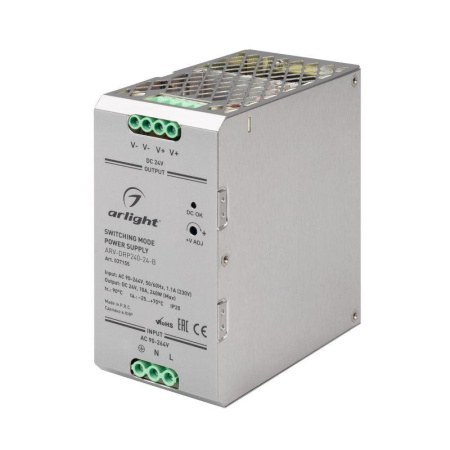 Блок питания ARV-DRP240-24-B 24В 10А 240Вт PFC IP20 металл  037155