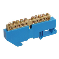 Шина "N" нулевая с синим изолятором на DIN-рейку 6x9мм стойка бол. 10 групп  11-2341