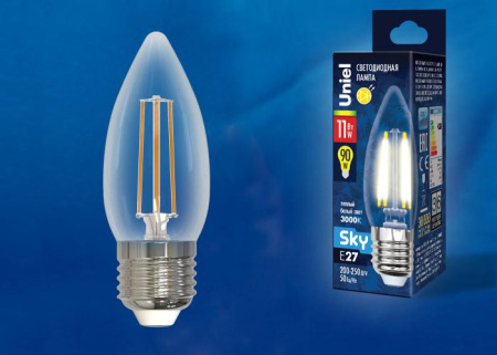Лампа светодиодная LED-C35-11W/3000K/E27/CL PLS02WH Sky прозр. картон  UL-00005166