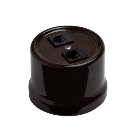 Розетка компьютерная 2-м ОП Лизетта RJ45 10А IP20 ретро кат.5E керамика корич.  B1-302-02