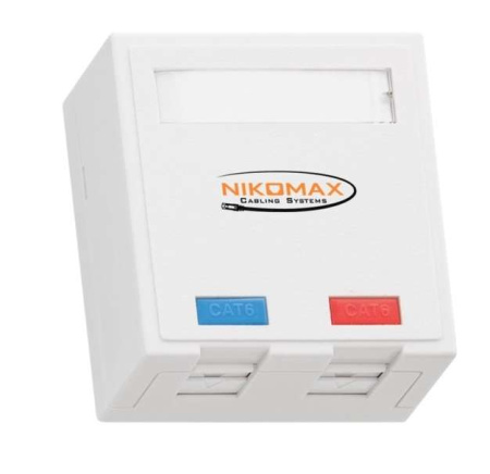 Розетка 2 порта кат.5E (класс D) 100МГц RJ45 (8P8C) FT-TOOL/110/KRONE T568A/B полный экран со шторками бел.  NMC-WO2SD2-FT-ST-WT