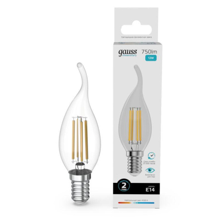Лампа светодиодная филаментная Filament Elementary 12Вт свеча на ветру 4100К Е14 750лм  42122