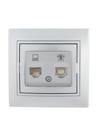 Розетка компьютерная + телефонная 2-м СП Mira RJ45 + RJ11 сер. метал.  701-1010-143