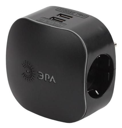 Разветвитель 3-м с заземл. 16А IP20 SP-3e-USB-BLACK 220В + 2хUSB 2100мА защ. шторки черн.  Б0046364