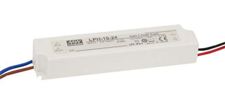 Драйвер 18Вт 24В для светодиодной ленты Meanwell IP67 140х30х20мм  LPH-18-24