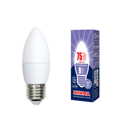 Лампа светодиодная LED-C37-9W/DW/E27/FR/NR Norma 9Вт матовая E27 (упак. картон)  UL-00003805
