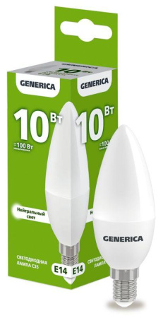 Лампа светодиодная C35 10Вт свеча 4000К E14 230В  LL-C35-10-230-40-E14-G