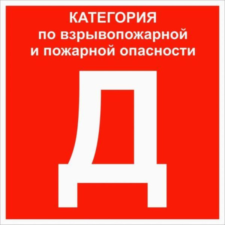 Знак "Категории помещения по взрывопожарной и пожарной опасности Д" 200х200мм пластик  pn-d