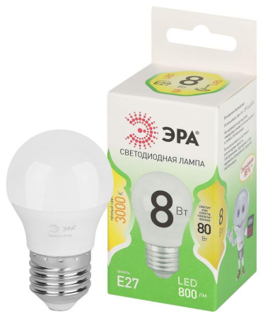Лампа светодиодная GREEN LINE P45-8W-830-E27 GL E27 8Вт шар свет тепл.  Б0067023