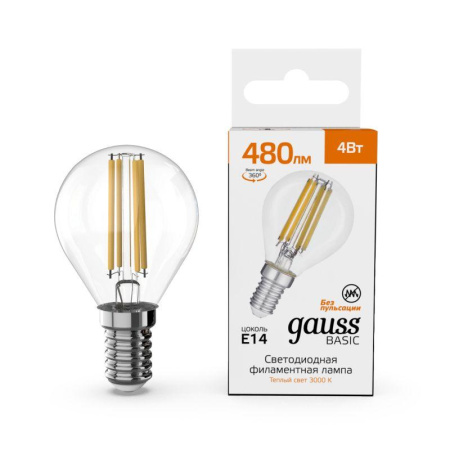 Лампа светодиодная филаментная Basic Filament 4Вт Шар 3000К E14 480лм  50512142