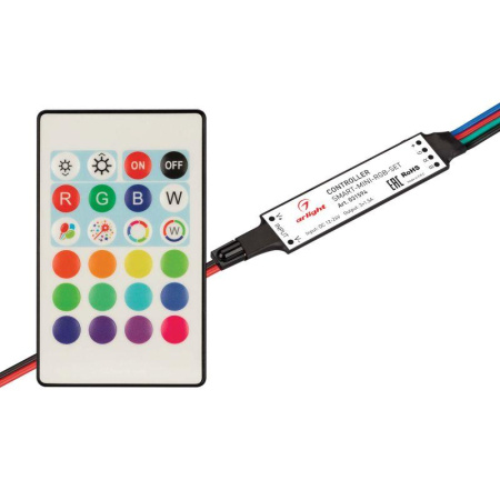 Контроллер SMART-MINI-RGB-SET 12-24В 3х1.5А ПДУ 24 кнопки IR IP20 пластик  031594