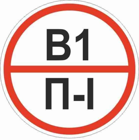 Знак "Категории помещения по взрывопожарной и пожарной опасности В1 П-I" 200х200мм пластик  pn-b1-p-l