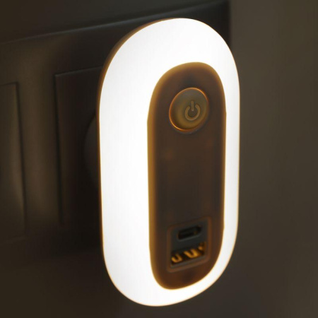 Светильник светодиодный ночник LED USB+TypeC 220В NL-267  15384