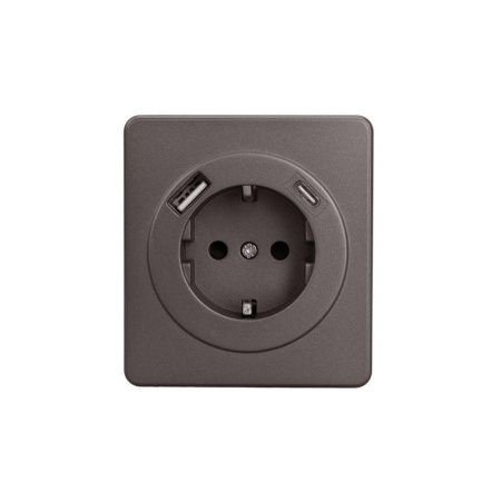 Розетка 1-ая с/з с/у з/ш 16А с USB A+C быстрой зарядки 5В/3А MIELE сер.  KR-78-0704-2