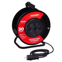 Удлинитель силовой КГ на катушке 4 гнезда с/з 30м 3х2.5кв.мм IP44 с выключателем c защитными крышками металлическая катушка  13-5014