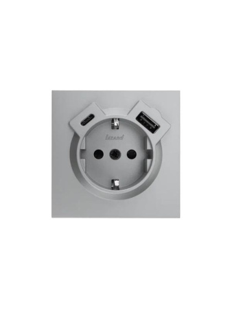 Розетка 1-мест. с/з Type-C+USB разъем СП ZIMA IP20 сер. матов.  704-7488-181TC