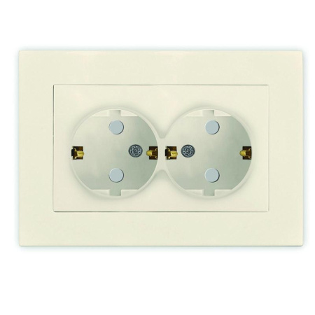 Розетка 2-м СП Афина 16А IP20 с заземл. защ. шторки в сборе сл. кость (ivory)  A0050-I