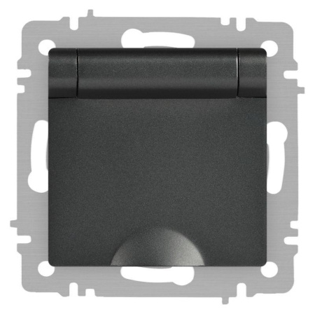 Розетка Accent 6-203-07 2P+E Schuko с крышкой 16А-250В IP20 СУ AL/CU графит  Б0063441