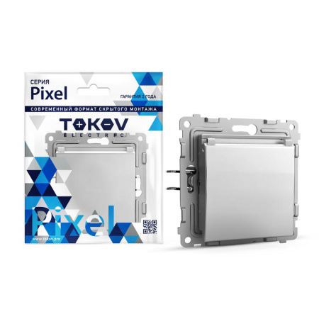 Розетка 1-м СП Pixel 16А IP20 с заземл. защ. шторки с крышкой механизм алюм.  TKE-PX-R1ZSW1-C03
