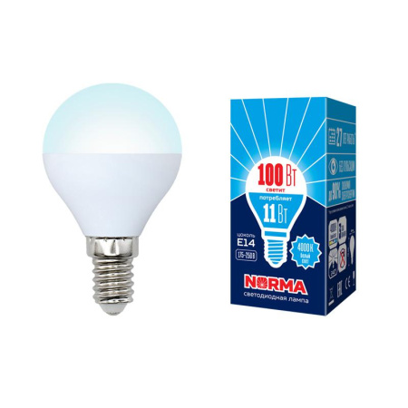 Лампа светодиодная LED-G45-11W/NW/E14/FR/NR Norma 11Вт матовая E14 (упак. картон)  UL-00003831