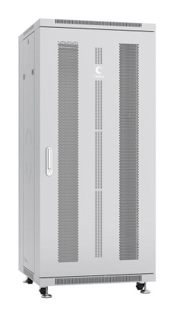 Шкаф монтажный телекоммуникационный напольный ND-05C-27U60/60 19дюйм для распред. и серверн. оборудования 27U 600х600х1388мм передн. и задн. перфорир. двери ручка с замком сер. (RAL 7035)  7885c