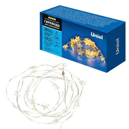 Гирлянда ULD-S1900-020/STB/2AA WARM WHITE IP20 STARS MINI "Звездочки мини" 2AA (не в/к) 1.9м 20 LED провод прозр.  UL-00008619