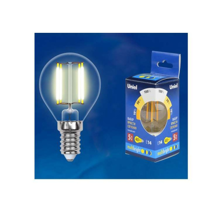 Лампа светодиодная LED-G45-5W/WW/E14/CL/MB GLM10TR форма "шар" прозр. Multibright свет теплый бел. 3000К 100-50-10 упак. картон  UL-00002369