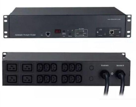 Блок розеток ATS-R-228H1622-Intelligent управл. ATS 19дюйм с SNMP-интерфейсом для IP-контроллера горизонт. 2U 12 розеток IEC320 C13 4 розетки IEC320 C19 220В 32А каб. пит. 3х6.0кв.мм 3м  229119