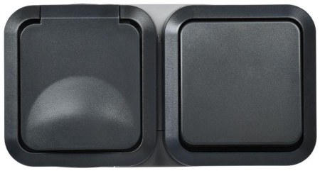 Блок ОП розетка + выключ. горизонт. TORS 16А IP55 TS142 графит  TS-G10-6-55-V-K53