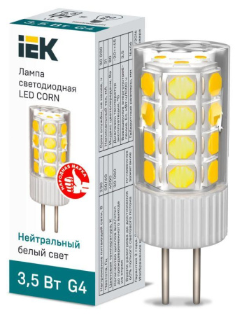 Лампа светодиодная Corn 3.5Вт капсульная 4000К нейтр. бел. G4 230В керамика  LLE-Corn-4-230-40-G4