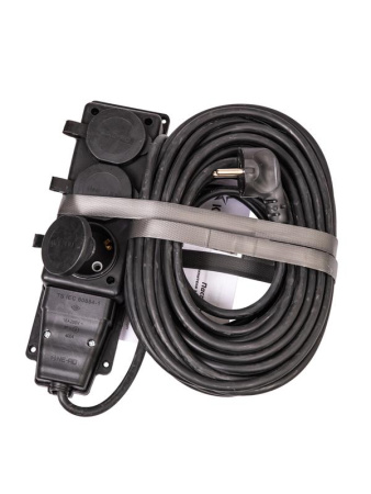 Удлинитель на каучуковой колодке 3х15м 16А IP44 250В 4кВт каучук КГ 3х2.5 черн. УХз16 Россия  YKsm15m-3g(16A)KG-B