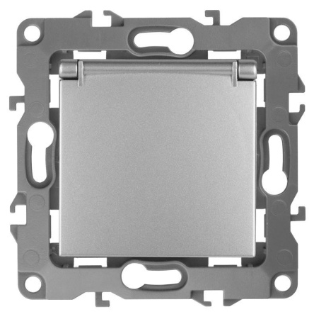 Розетка 1-м СП 12 12-2103-03 16А IP20 16AX 250В 2P+E Schuko защ. шторки с крышкой механизм алюм.  Б0014695