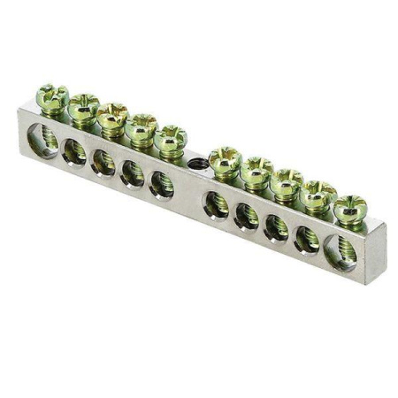 Шина PEN "ноль-земля" 6х9 10 отверст. цинк крепеж по центру PROxima  sn1-63-10