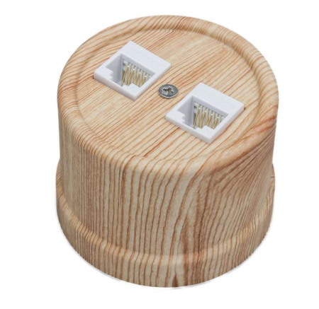 Розетка компьютерная 2-м ОП Лизетта RJ45 10А IP20 ретро кат.5E ABS-пластик карельская сосна  B1-302-13