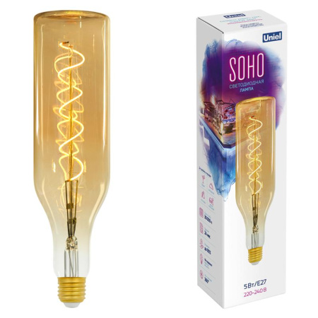 Лампа светодиодная филаментная LED-SF20-5W/SOHO/E27/CW GOLDEN GLS77GO SOHO спиральный филамент зол. колба  UL-00005915
