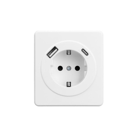 Розетка 1-ая с/з с/у з/ш 16А с USB A+C быстрой зарядки 5В/3А MIELE бел.  KR-78-0704-1