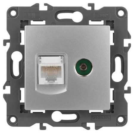Розетка компьютерная + телевизионная 2-м Elegance 14-3110-03 RJ45 + TV IP20 механизм алюм.  Б0034316