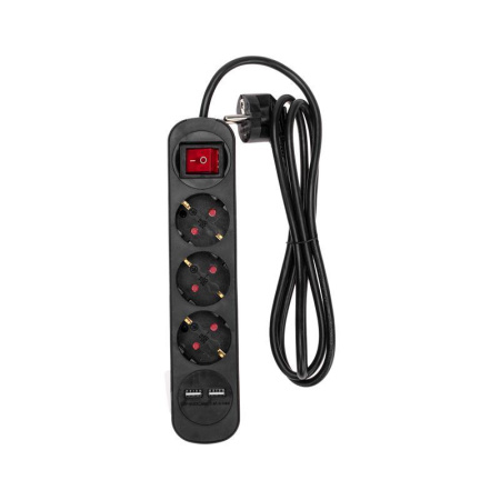 Удлинитель 3х1.5м с заземл. STANDARD 2хUSB 3х1кв.мм с выкл. черн.  13-4021