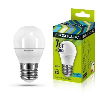 Лампа светодиодная LED-G45-7W-E27-4500K 172-265В "Шар"  12145