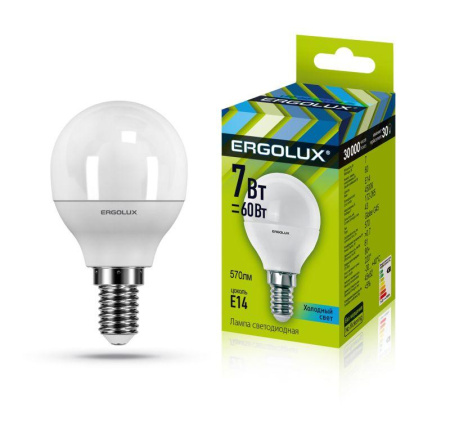 Лампа светодиодная LED-G45-7W-E14-4500K 172-265В "Шар"  12144
