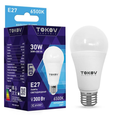 Лампа светодиодная 30Вт А70 6500К Е27 176-264В  TKE-A70-E27-30-6.5K