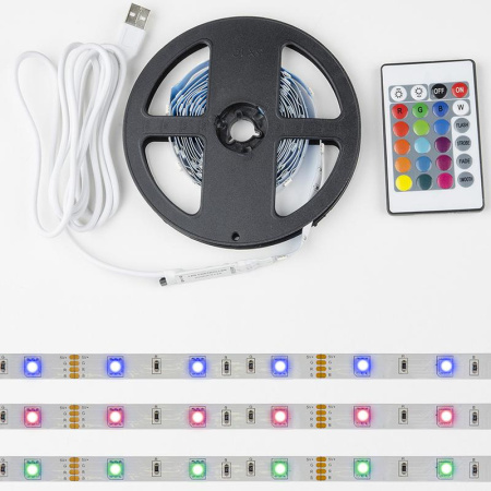Лента светодиодная ULS-U12 3M/RGB/1.5M/USB/RC IP20 RUA02C24 IP20 гибкая на самоклеящейся основе пульт ДУ (в компл.) RGB (уп.3м)  UL-00007534