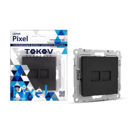 Розетка компьютерная 2-м СП Pixel RJ45 кат.5E механизм карбон  TKE-PX-RC2-C14