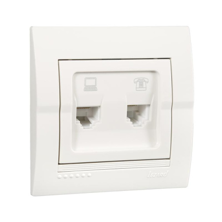 Розетка компьютерная + телефонная 2-м СП Deriy RJ45 + RJ11 IP20 бел.  702-0202-143
