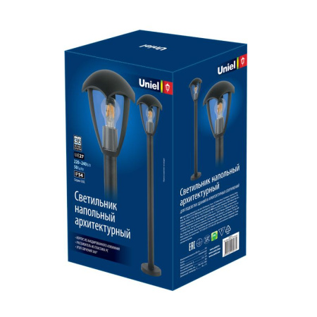 Светильник светодиодный уличный UUL-T80A 60W/E27 IP54 BLACK под лампу Е27 архитектурный напольный корпус сер.  UL-00006817