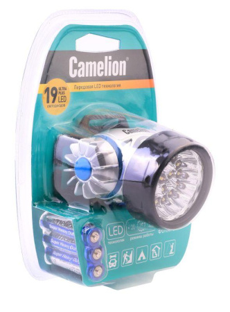 Фонарь налобный LED 5323-19Mx 19 ультра-ярких LED 4 режима 3хR03 (в компл.) металлик  8138