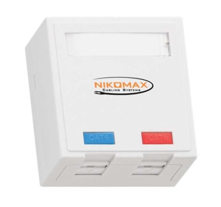 Розетка 2 порта кат.6 (класс E) 250МГц RJ45/8P8C FT-TOOL/110/KRONE T568A/B неэкран. со шторками бел.  NMC-WO2UE2-FT-ST-WT