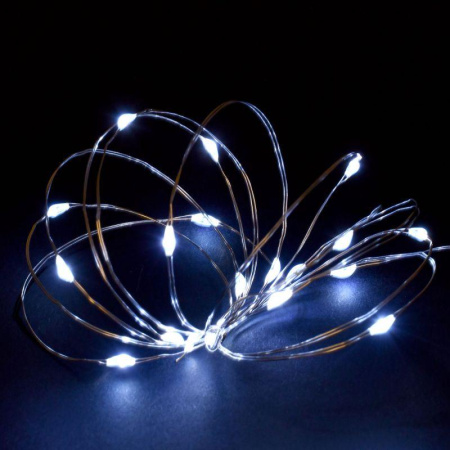 Гирлянда "Роса" 2м 20LED бел. IP20 провод прозр. шнур 0.3м 2AA  LGDB500-2-020-02-T-B-20